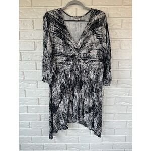 Avenue Dress Women's 22/24 Black White Abstract Wrap 3/4 Sleeve Plus Size
